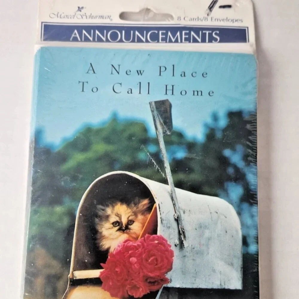 Vintage New Home Announcements Kitten Mailbox Sealed Stationery 90s Cute